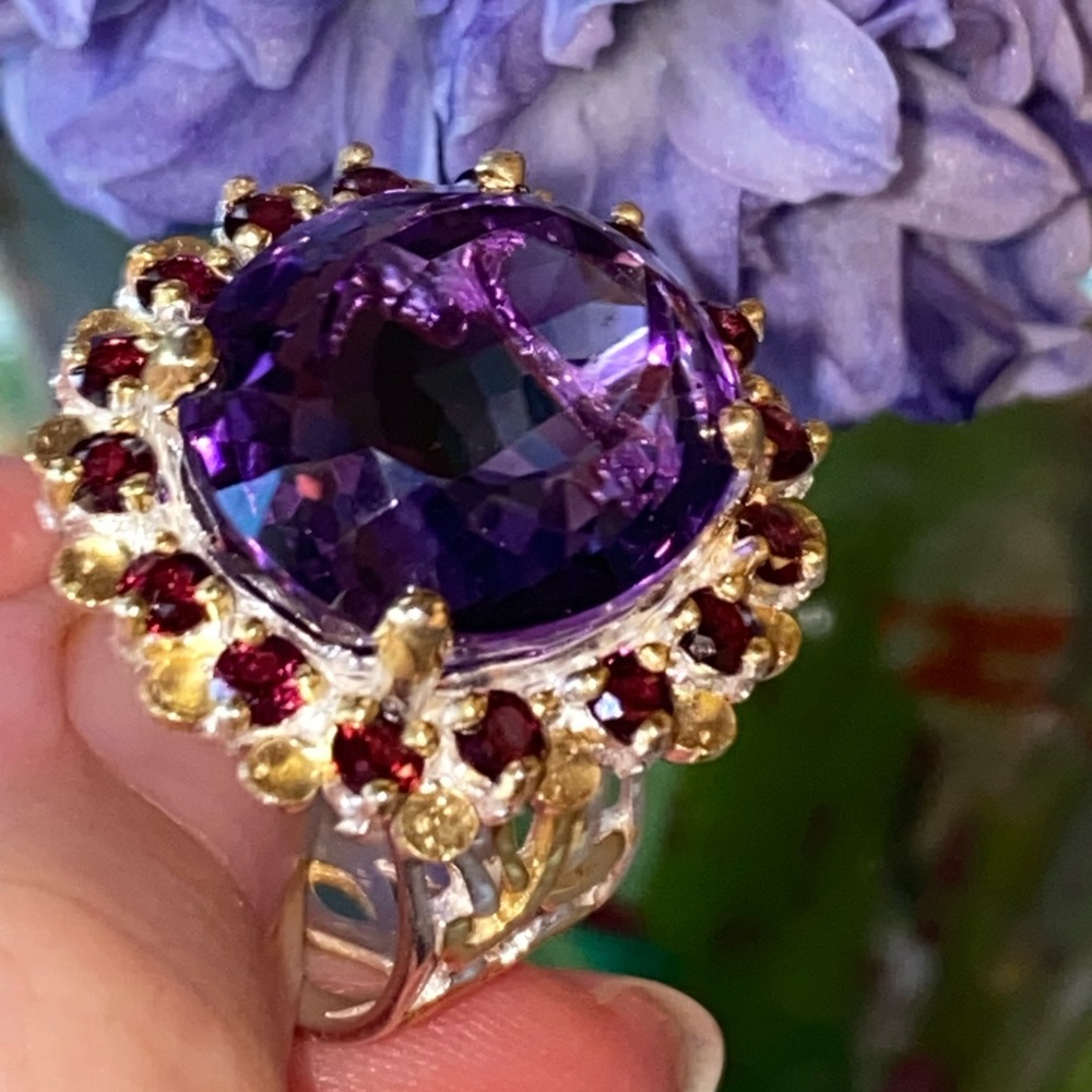 Regal Genuine Amethyst Rhodolite Ring